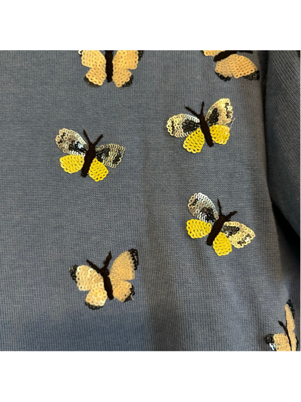 Talbots Blue Butterfly Sequin Crew Neck Blouse Short Sleeve Size XL Granny Core - Picture 8 of 8